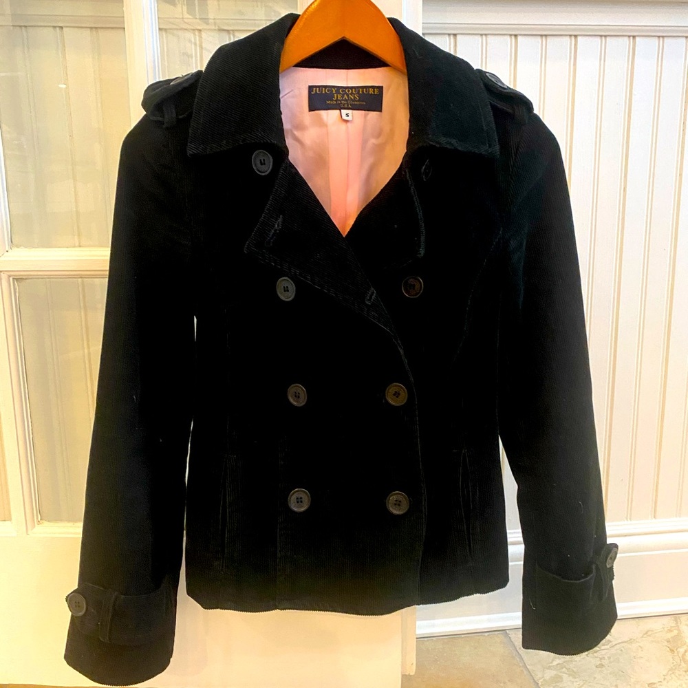 Juicy Couture Jeans corduroy double breasted jacket - solid black satin lining.